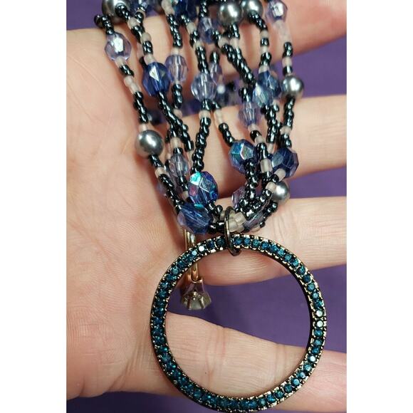 New York And Company Necklace, Multistrand Seed Bead, Rhinestone Pendant w/tags - Picture 8 of 12